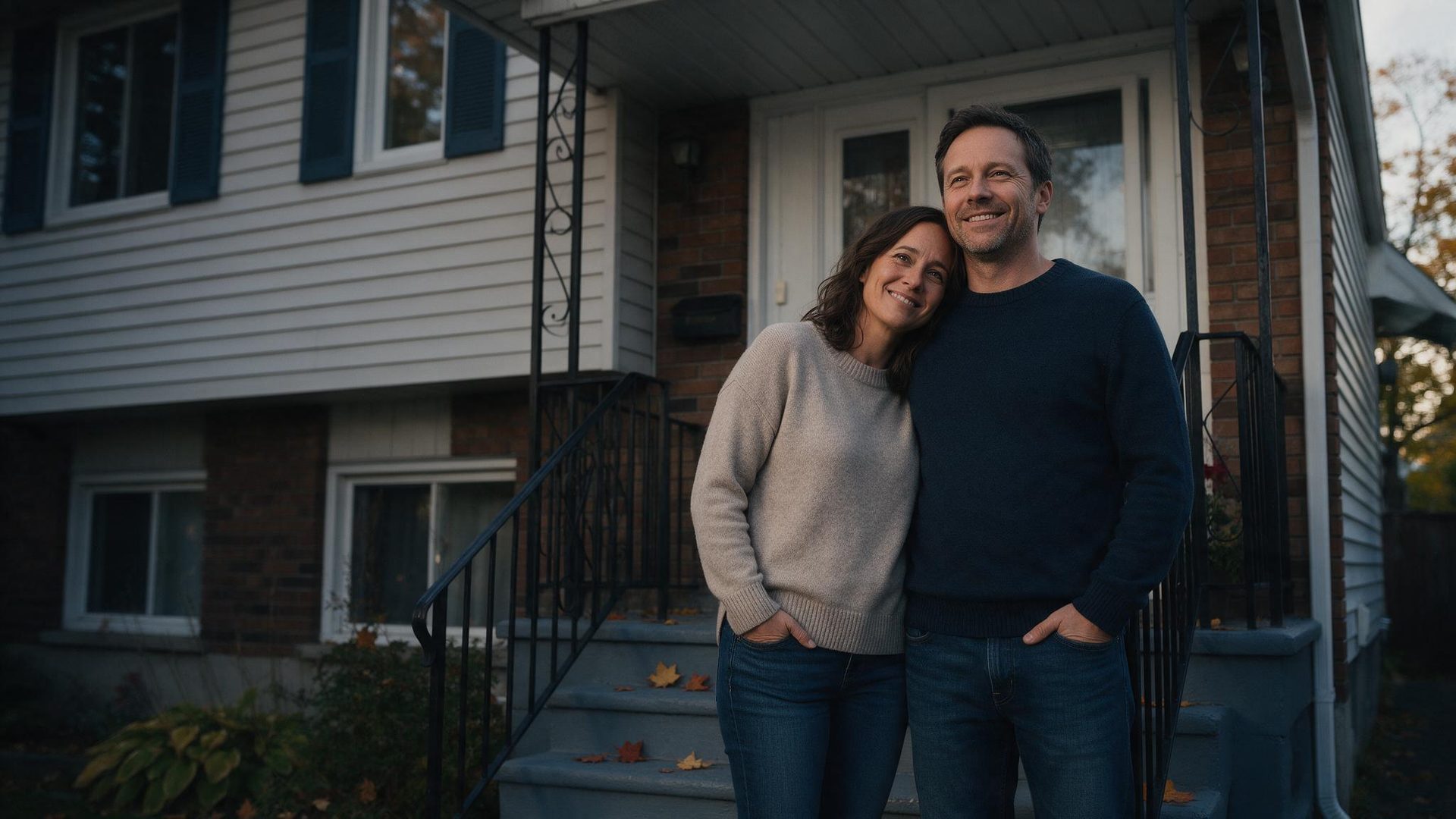 Propriétaires québécois devant leur maison